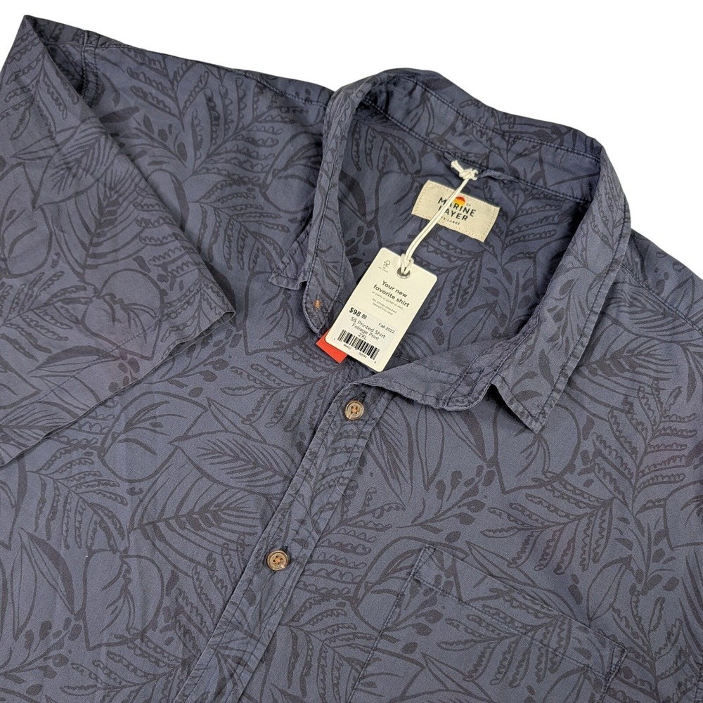 Marine Layer Button Down Men 2XL Navy Blue Foliage Print SS Shirt 15430 NEW